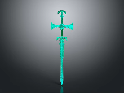 Green Decorative Sword With Ornate Handle And Blade 3D Rendered Design On Dark Background 3d model