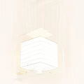 Modern Hexagonal Wall Lamp with Striped White Shade on Wooden Wall Emitting Warm Glow