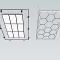 Modern Square And Hexagonal Chandeliers With Grid And Honeycomb Patterns On Red Ceiling