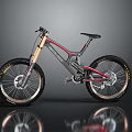 Modern Mountain Bike With Gray Red Frame Golden Fork And Large Wheels