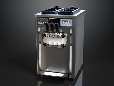 Stainless Steel Commercial Ice Cream Machine With Soft Serve Handles And Control Panel 3d model