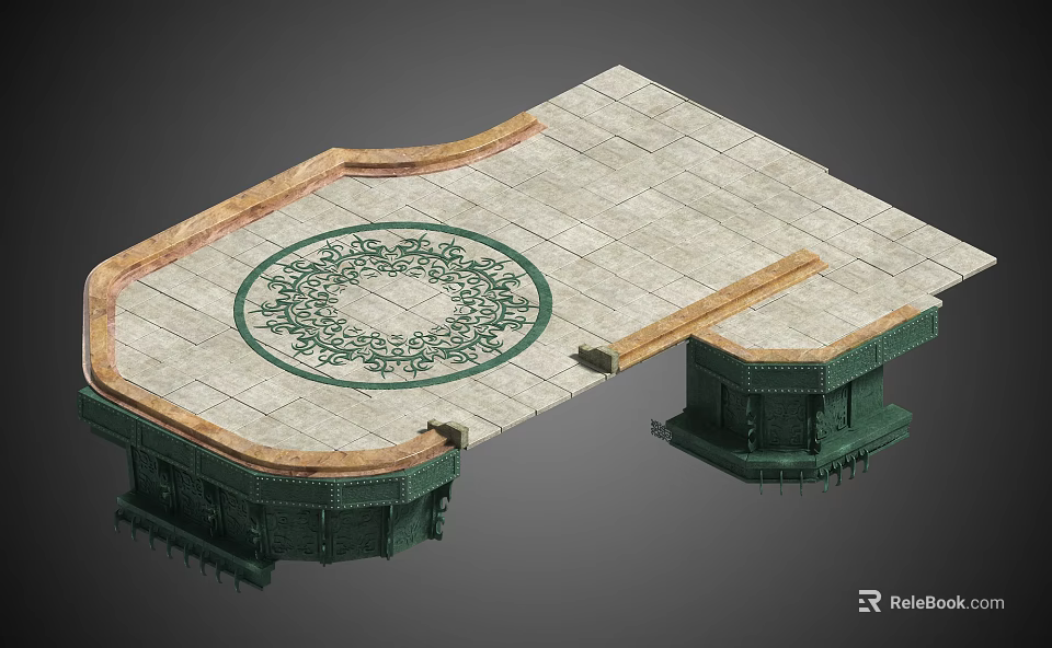 Ornate Decorative Platform With Circular Intricate Green Pattern And Carved Stone Edges 3d model 