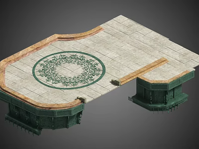 Ornate Decorative Platform With Circular Intricate Green Pattern And Carved Stone Edges 3d model