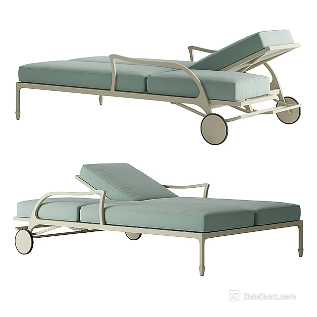 Modern Lounge Chair with Light Green Cushion and Metal Frame on Wheels 3d model 