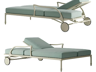 Modern Lounge Chair with Light Green Cushion and Metal Frame on Wheels 3d model