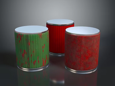 Cylindrical Filter Equipment With Green Red Bodies And White Tops 3d model