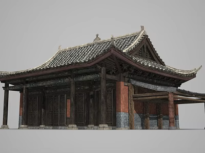 Traditional Ancient Chinese Architecture With Tiled Roof Overhanging Eaves And Wooden Columns 3d model