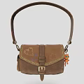 Brown Leather Crossbody Bag With Cloud Patterns And Small Orange Toy Charm 3d model