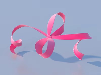 Soft Pink Satin Ribbon Bow Gracefully Floating On Light Blue Surface 3d model