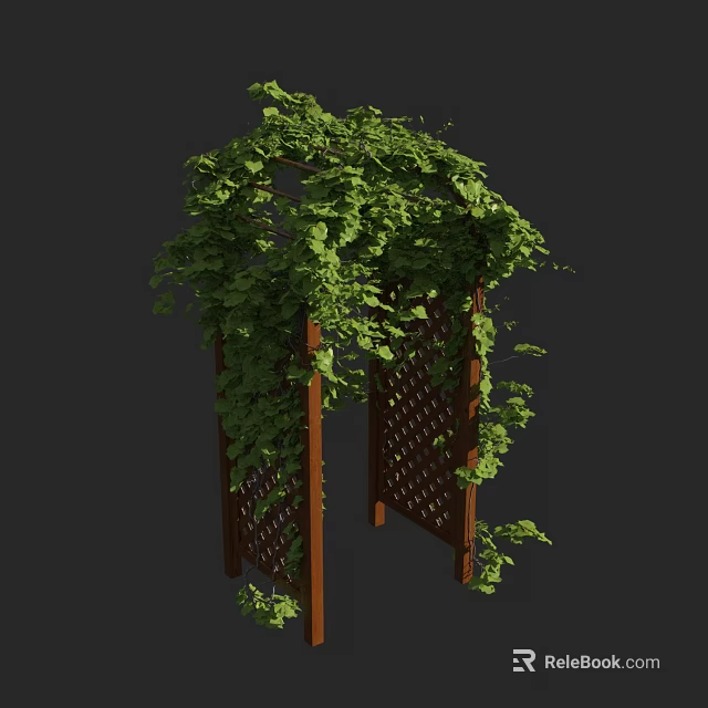 Wooden Garden Arbor Covered With Green Climbing Vines And Lattice Design 3d model 