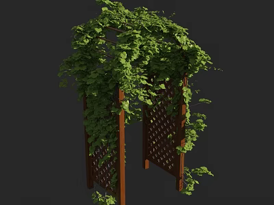 Wooden Garden Arbor Covered With Green Climbing Vines And Lattice Design 3d model