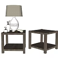 Simple Design Wooden Side Tables Square Shape Lower Shelf with Table Lamp and Decorative Items