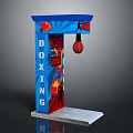 Blue Boxing Stand With Red Punching Ball And Flame Graphics On Platform Base