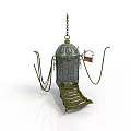 Ornate Decorative Birdcage With Intricate Metal Chains Staircase Base And Small Sign