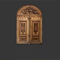 Classic Wooden Door With Intricate Carved Patterns And Double Panel Design