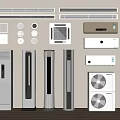 Various Types of Air Conditioners and Fans Including Wall Mounted and Floor Standing Models