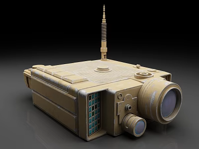Sand Colored Metallic Device With Antenna Main Lens Small Lens And Side Grille 3d model