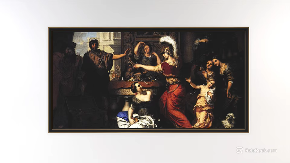 Classical Oil Painting Artwork With Multiple Historical Figures In Ancient Attire And Architectural Background 3d model 