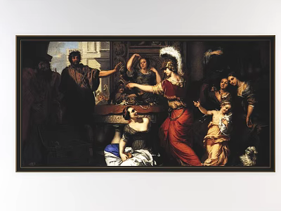 Classical Oil Painting Artwork With Multiple Historical Figures In Ancient Attire And Architectural Background 3d model