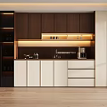 Modern Kitchen Wine Cabinet With Dark Wooden Design And Lighting Storage