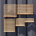 Bamboo Blinds In Various Styles Hanging On Modern Gray Wall Surface 3d model