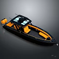 Modern Black Sport Boat With Yellow Seats And Outboard Engine Design Details
