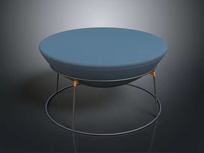Round Blue Padded Stool With Metal Frame Circular Base And Orange Accents 3d model