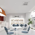 Modern Simple Dessert Shop Interior With Cake Area Display Cabinets Tables And Green Plant