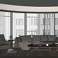 Sofa and Coffee Table Set with Accent Chair Throw Blanket Near Large Windows