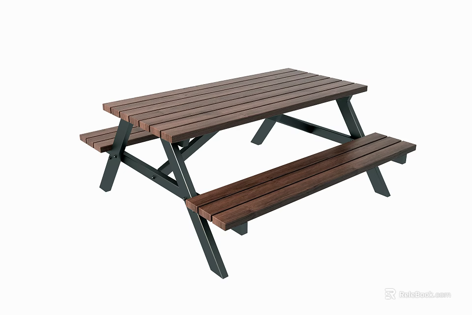 Outdoor Public Wooden Bench And Table Set For Parks Recreation Areas 3d model 