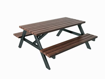 Outdoor Public Wooden Bench And Table Set For Parks Recreation Areas 3d model