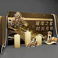 Floral Art Decoration for Fashion Show Venue with Golden Scrolls Columns and Shining Star Elements