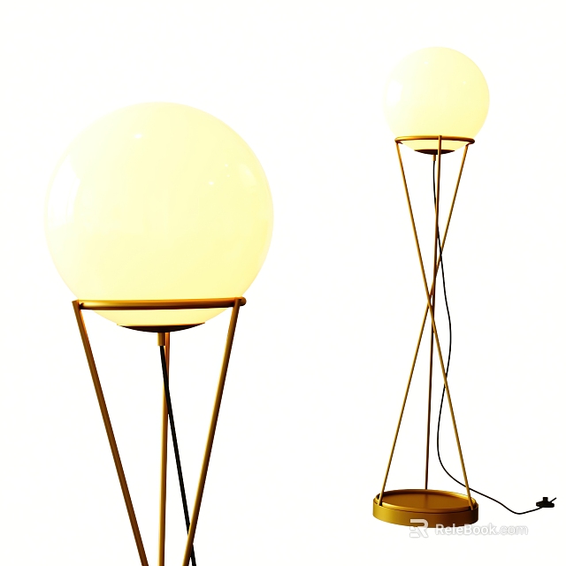 Modern Floor Lamp With Spherical Light Shade And Metal Stand Design 3d model 