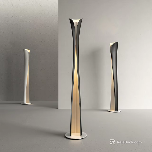 Modern Slender Floor Lamp With Metallic Curved Design And Ambient Lighting For Interior Spaces 3d model 