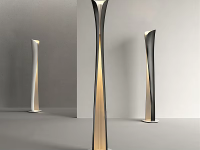 Modern Slender Floor Lamp With Metallic Curved Design And Ambient Lighting For Interior Spaces 3d model