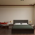 Comfortable Bedroom Interior With Green Bedspread Wooden Flooring And Curtains