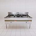 Stainless Steel Kitchen Stove With Two Burners And Control Knobs In Tiled Kitchen Setting 3d model