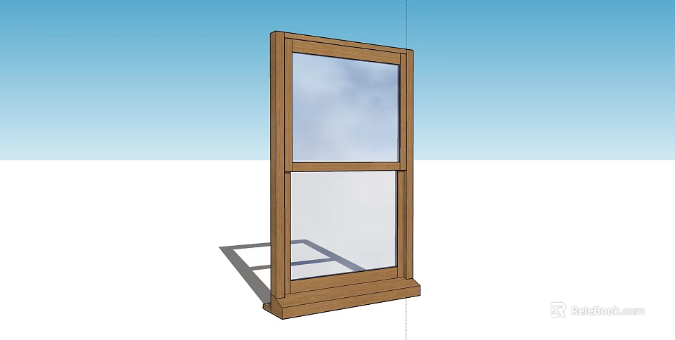 Wooden Frame Window Structure With Double Pane Glass And Clear Sky Background 3d model