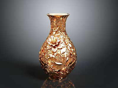 Golden Carved Vase With Intricate Floral Patterns And Decorative Details 3d model