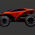 Futuristic Orange And Blue Concept Car With Large Wheels And Sleek Design