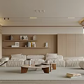 Modern Living Room Interior With Beige Sofa Coffee Table And Bookshelves