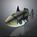 Colorful Tropical Fish with Yellow Blue White and Black Patterns on Dark Background with Reflection