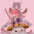 Game Character With Purple Hair On White Bird Creature Pink Weapon Decorative Outfit White Sparkles