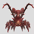 Red and Crimson Fantasy Monster Featuring Multiple Limbs Sharp Claws and Spiked Structures 3d model