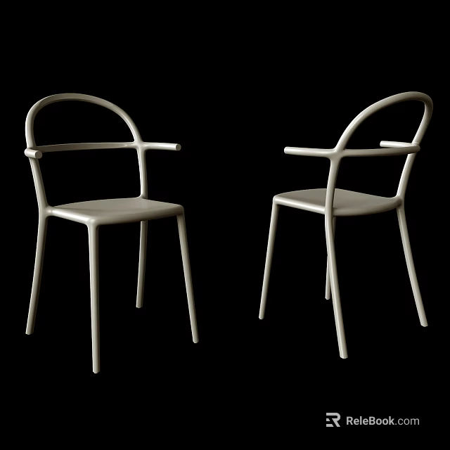 Modern White Single Chair with Curved Armrests Slender Legs and Minimalist Design 3d model 