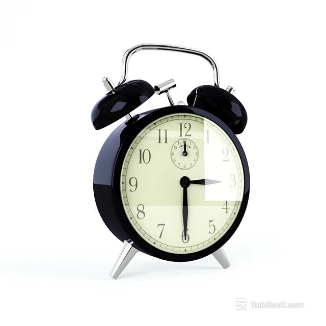Classic Black Alarm Clock With Silver Handle White Dial And Small Second Dial 3d model 