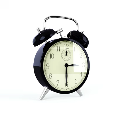 Classic Black Alarm Clock With Silver Handle White Dial And Small Second Dial 3d model