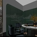 Elegant Modern Restaurant Interior With Wooden Counter Hanging Lamps Green Plants And Seating Areas