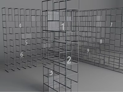 Open Modular Metal Shelving Unit with Grid Structure and Numbered Compartments 3d model