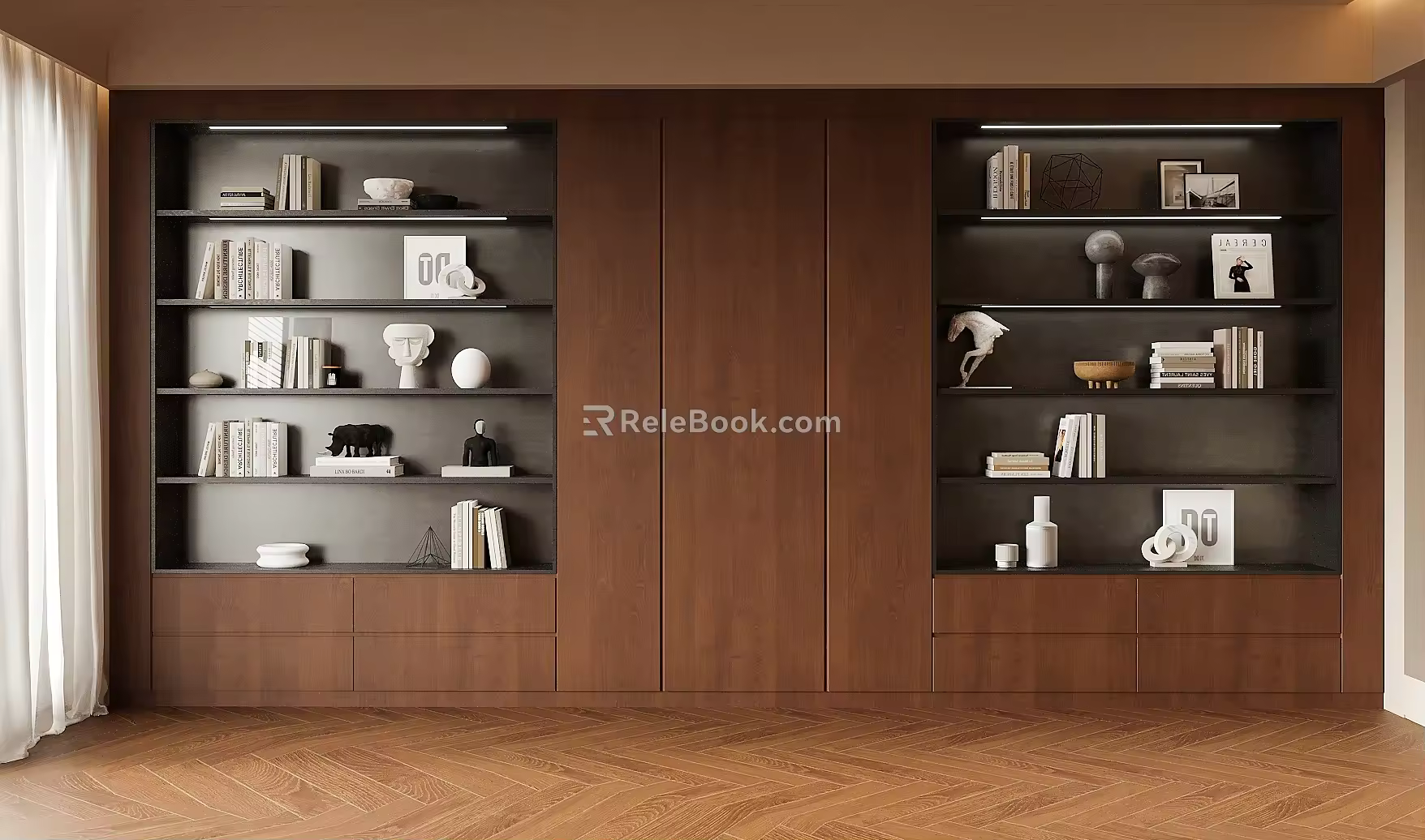 Middle Style Bookcase Books Open Bookshelf Ornaments 3d model